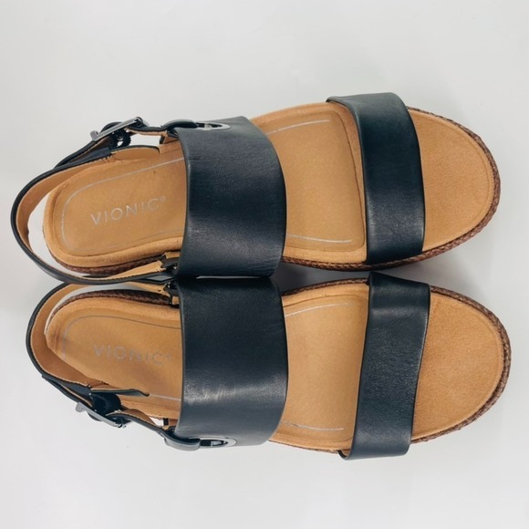 Vionic Sandals – Size 8.5 WIDE Women's Louise Raffia Black Leather Platform NEW - Picture 9 of 12